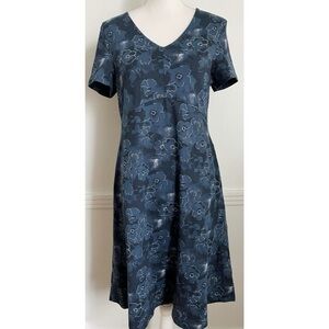 Pact • NWT Fit and Flare Floral Navy Blue Dress